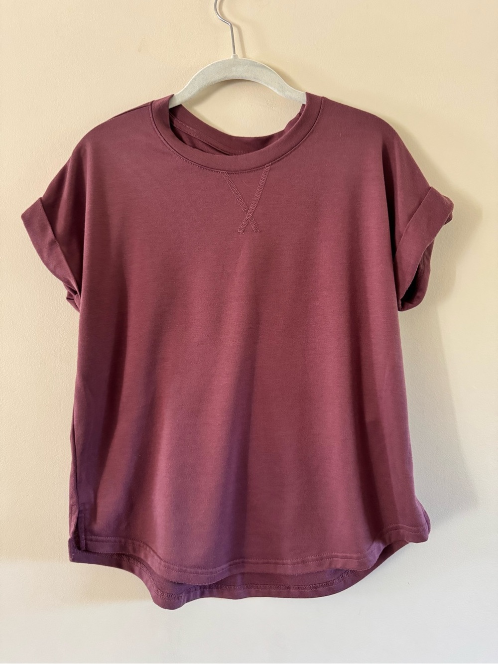 Maurices Rolled Sleeve Crewneck Tee - Plum Burgundy